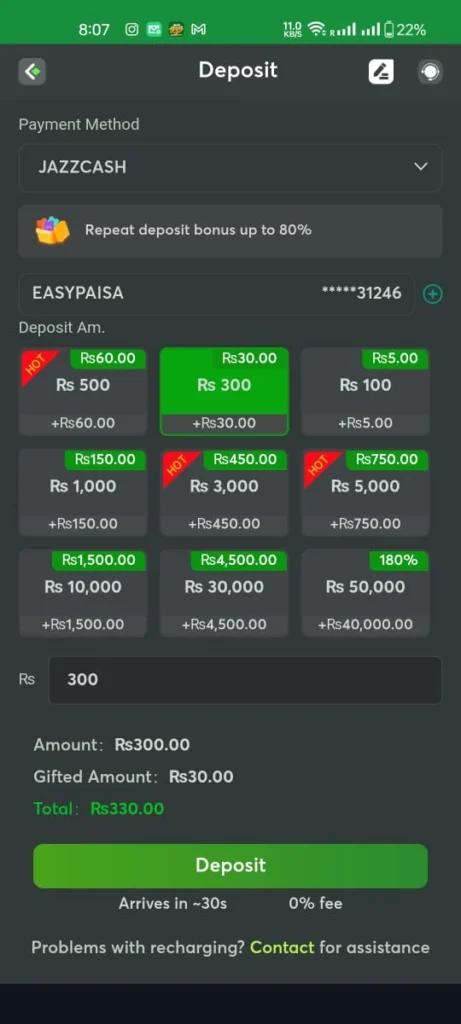 Bet786 Pk Game Deposit Screenshot