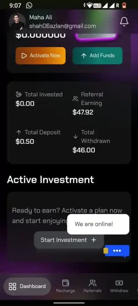 mobile dashboard screenshot