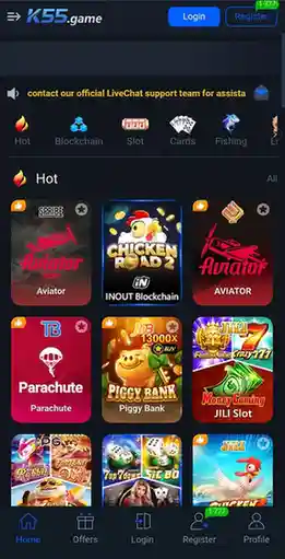 k55 game mobile interface screenshot